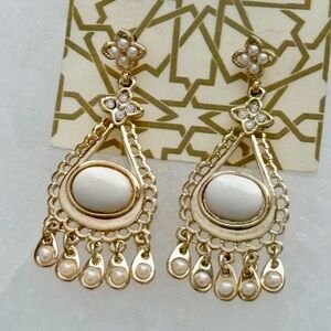 Chic Gold and White Teardrop Earrings